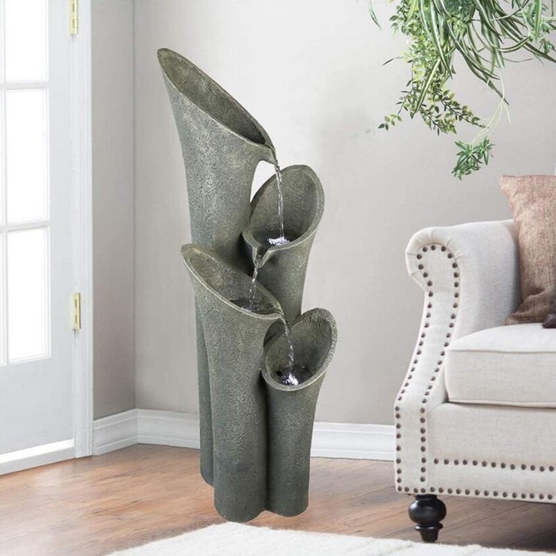 Resin Indoor/Outdoor Waterfall Fountain with Light - Image 0