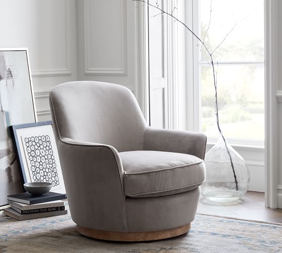 Larkin Upholstered Swivel Armchair, Polyester Wrapped Cushions, Performance Everydayvelvet(TM) Carbon - Image 0