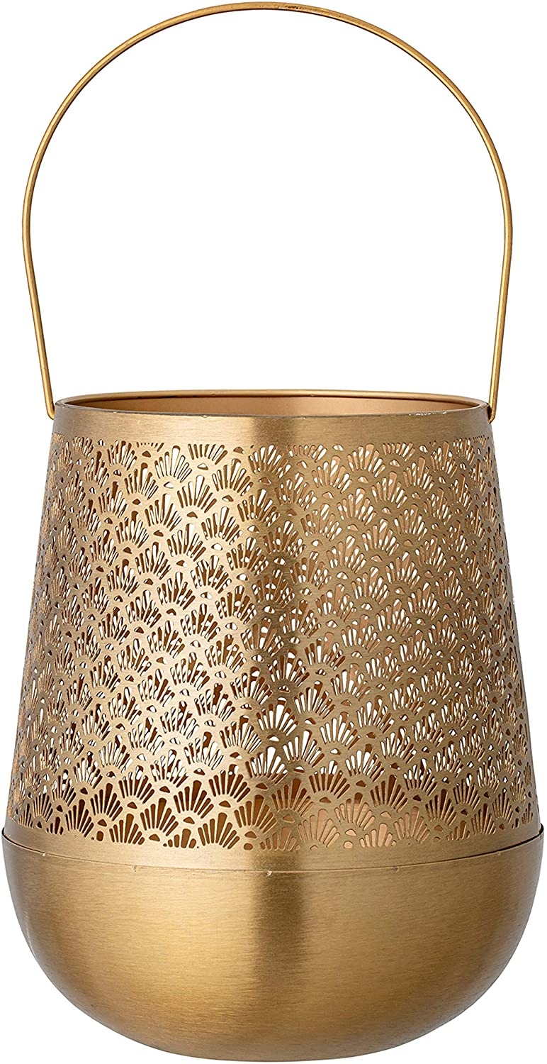 Metal Punched Lantern with Handle, Brass - Image 1