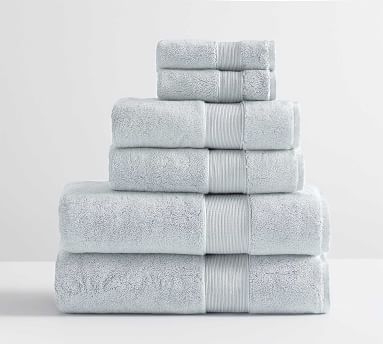 PB Classic Organic Bath, Hand, &amp; Washcloth Towels, Set of 6, Light Blue - Image 5