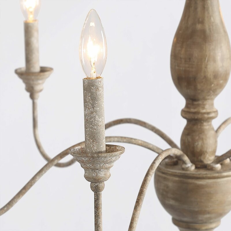 Tacoma 6 - Light Candle Style Classic / Traditional Chandelier with Wood Accents - Image 3