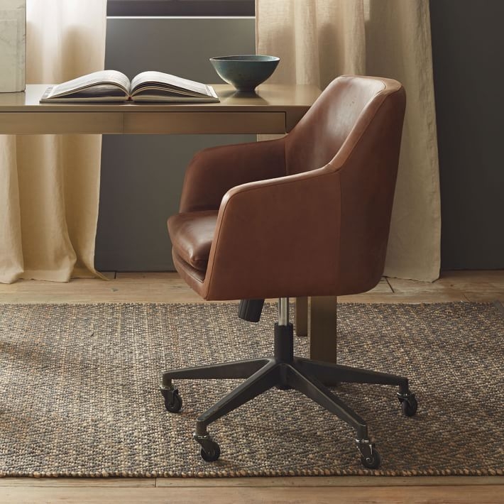 Helvetica Desk Chair, Antique Bronze, Leather, Molasses - Image 4