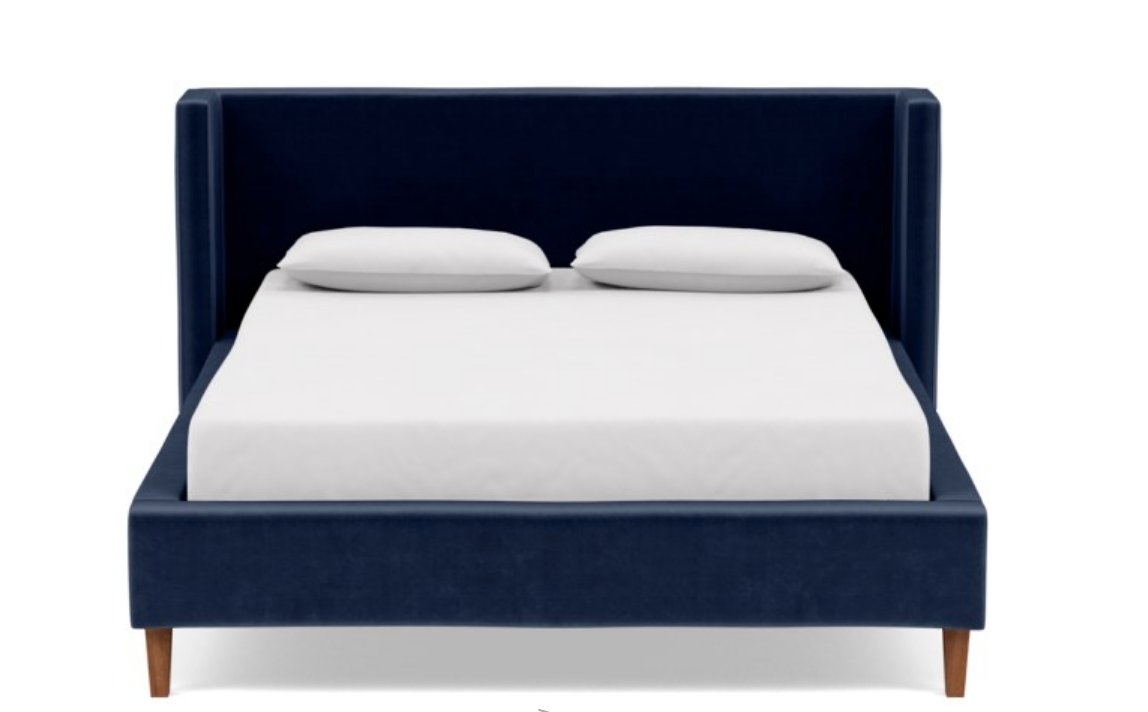 OLIVER Queen Fabric Bed Frame, Bergen Blue mod velvet - Image 0