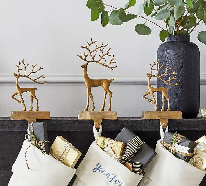 Merry Reindeer Brass Stocking Holder Collection - Large - Image 1