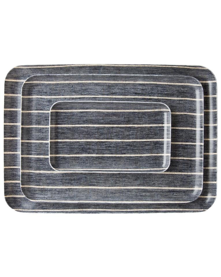 WIDE STRIPE LINEN LARGE TRAY - Image 1