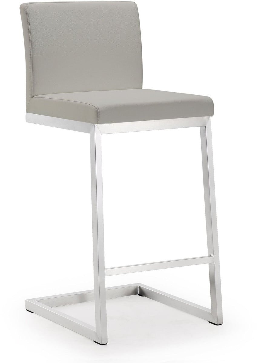 Parma Light Grey Performance Vegan Leather and Stainless Steel Counter Stool - Set of 2 - Image 0