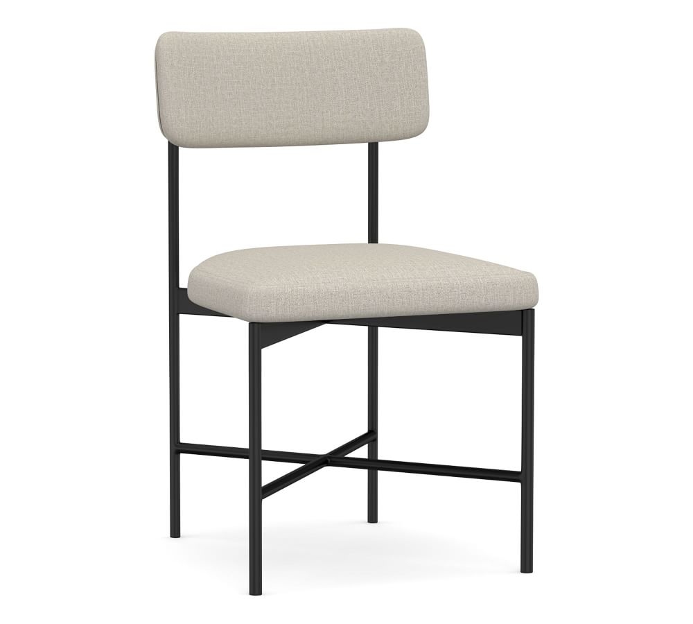 Maison Upholstered Dining Side Chair, Antique Bronze Leg, Performance Heathered Tweed Pebble - Image 0