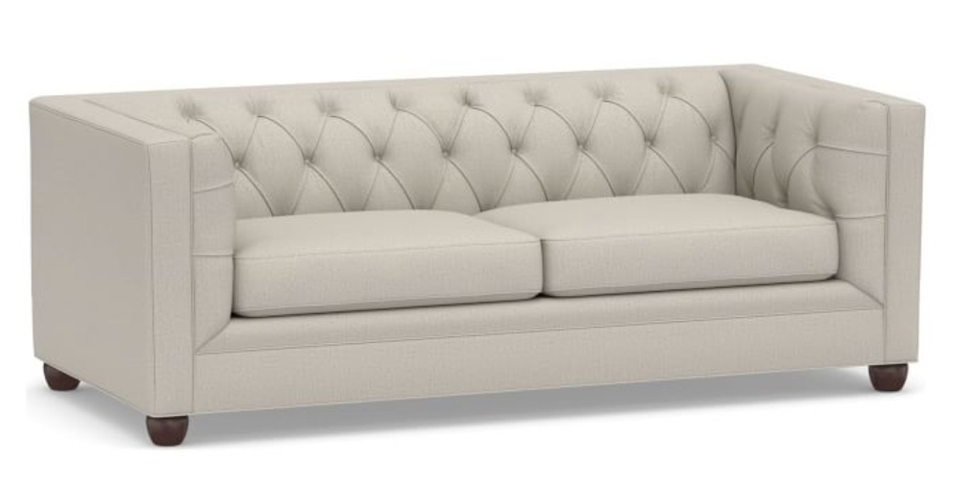 Chesterfield Square Arm Upholstered Sofa 83.5", Polyester Wrapped Cushions, Performance Heathered Tweed Pebble - Image 0