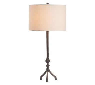 Jerome Table Lamp, Bronze Base With Small Gallery Straight Sided Linen Drum Shade, White - Image 2