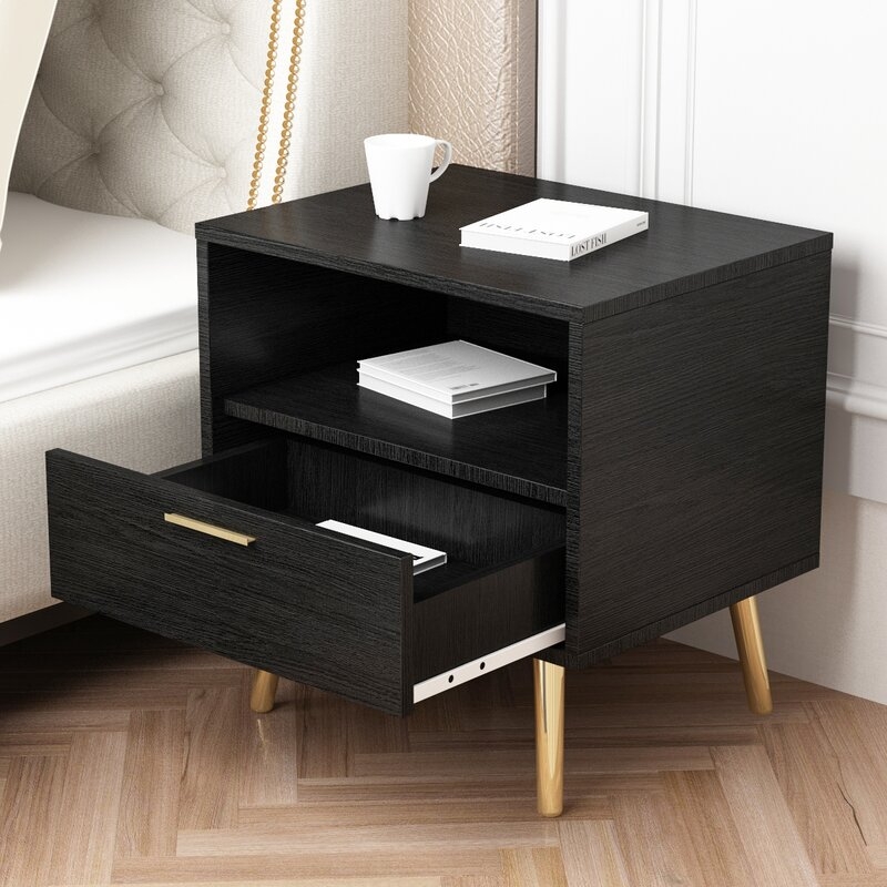 Shaula 1 - Drawer Solid Wood Nightstand in Black - Image 1