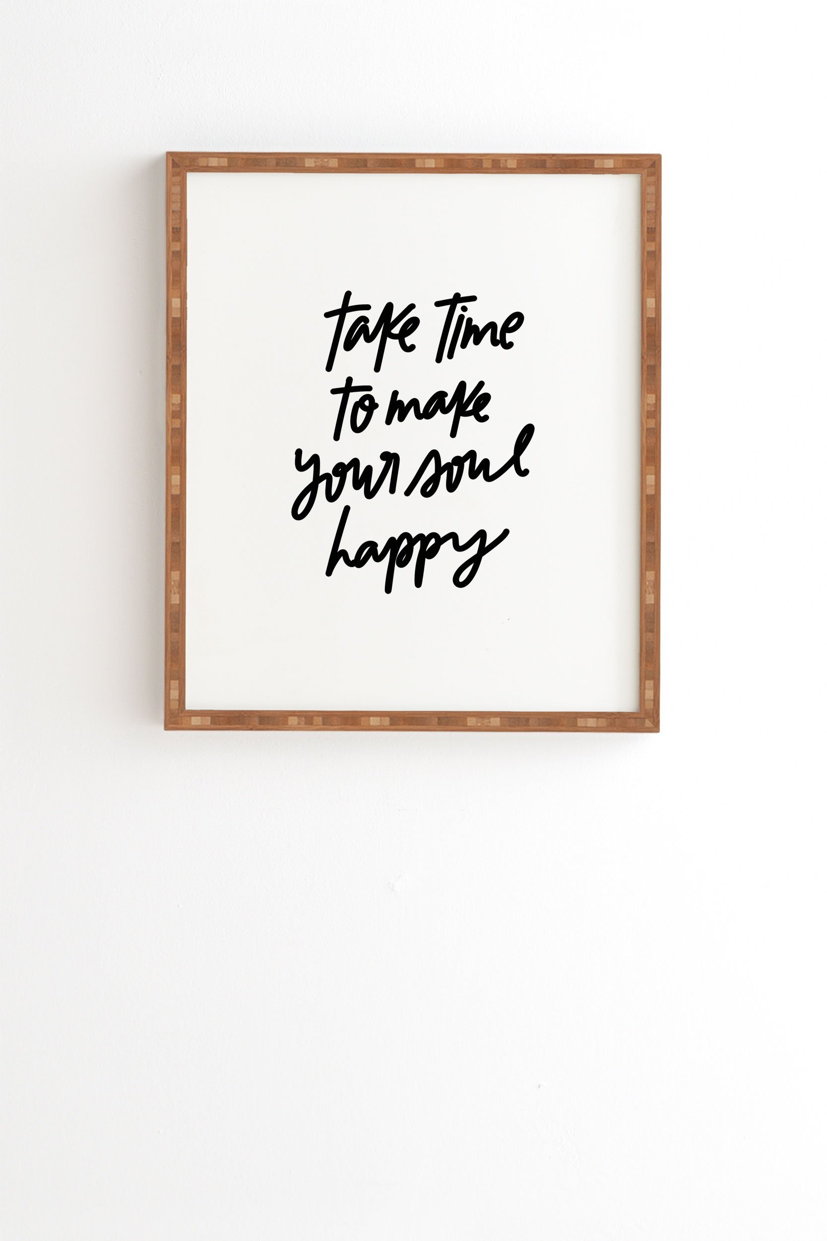 MAKE YOUR SOUL HAPPY BW BAMBOO WOOD FRAME Wall Art By Chelcey Tate - 14" x 16.5" - Image 0