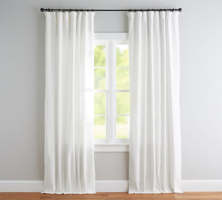 Emery Linen/Cotton Rod Pocket Curtain, 50" x 96", White - Image 1