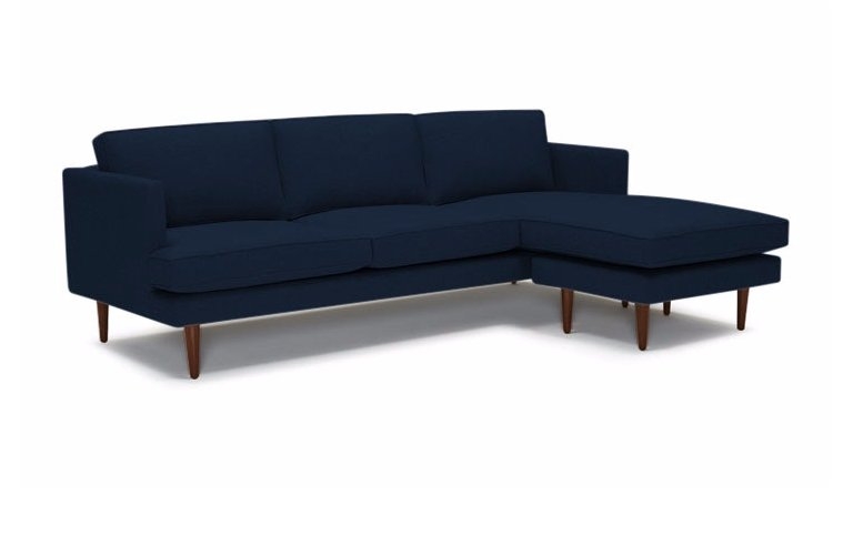 Preston Mid Century Modern Reversible Sectional - Cobalt blue Velvet, mocha legs and additional cushion - Image 5
