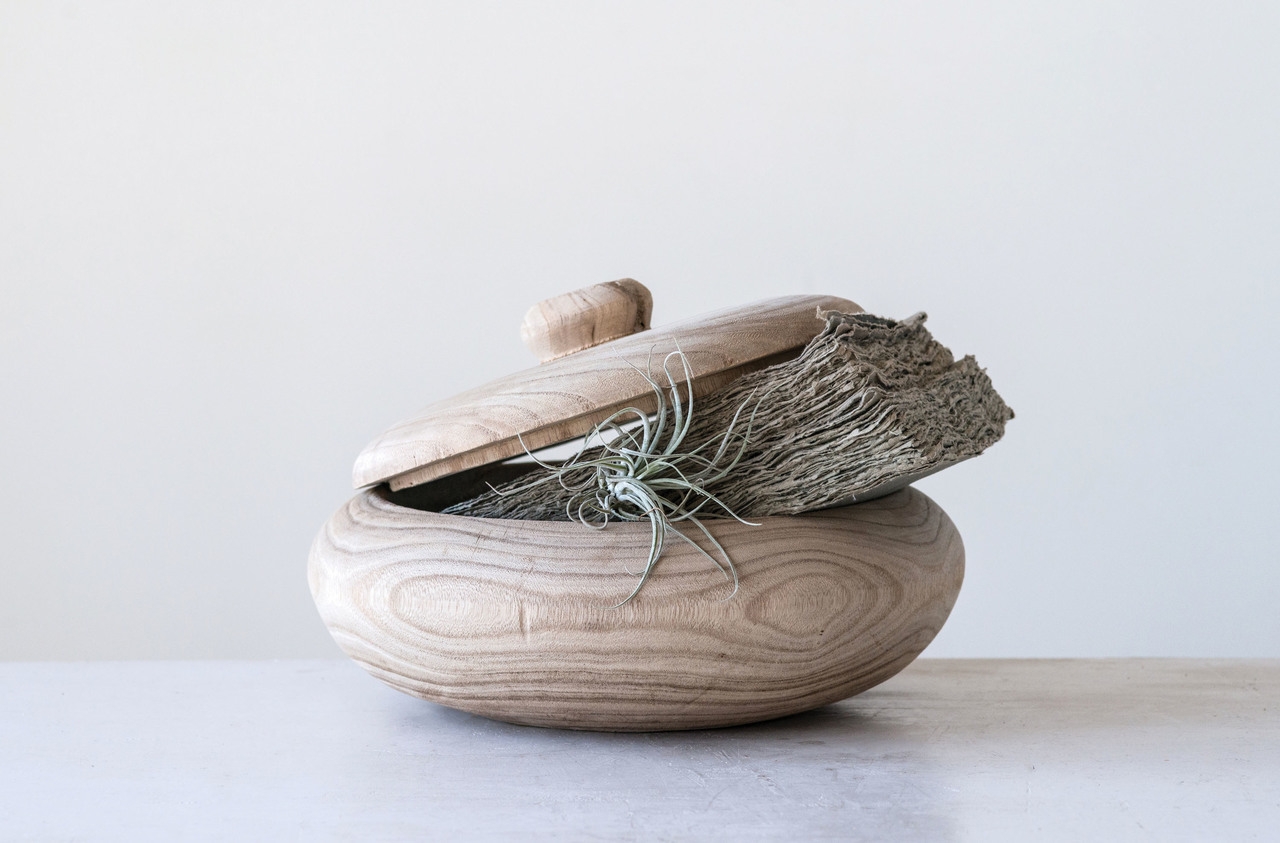 Paulownia Wood Container with Lid - Image 1