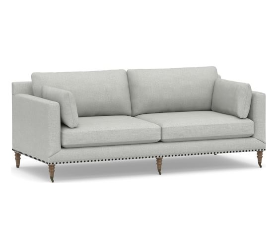 Tallulah Upholstered Sofa 84", Down Blend Wrapped Cushions, Basketweave Slub Ash - Image 0