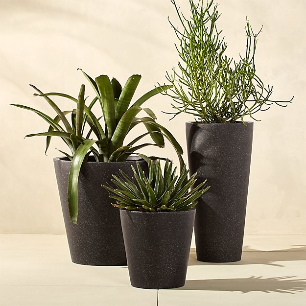 Shore Polyterrazzo Tall Black Planter - Image 1