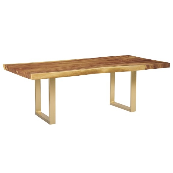 Wilton Live Edge Dining Table, 84", Wood, Natural, Antique Brass - Image 0