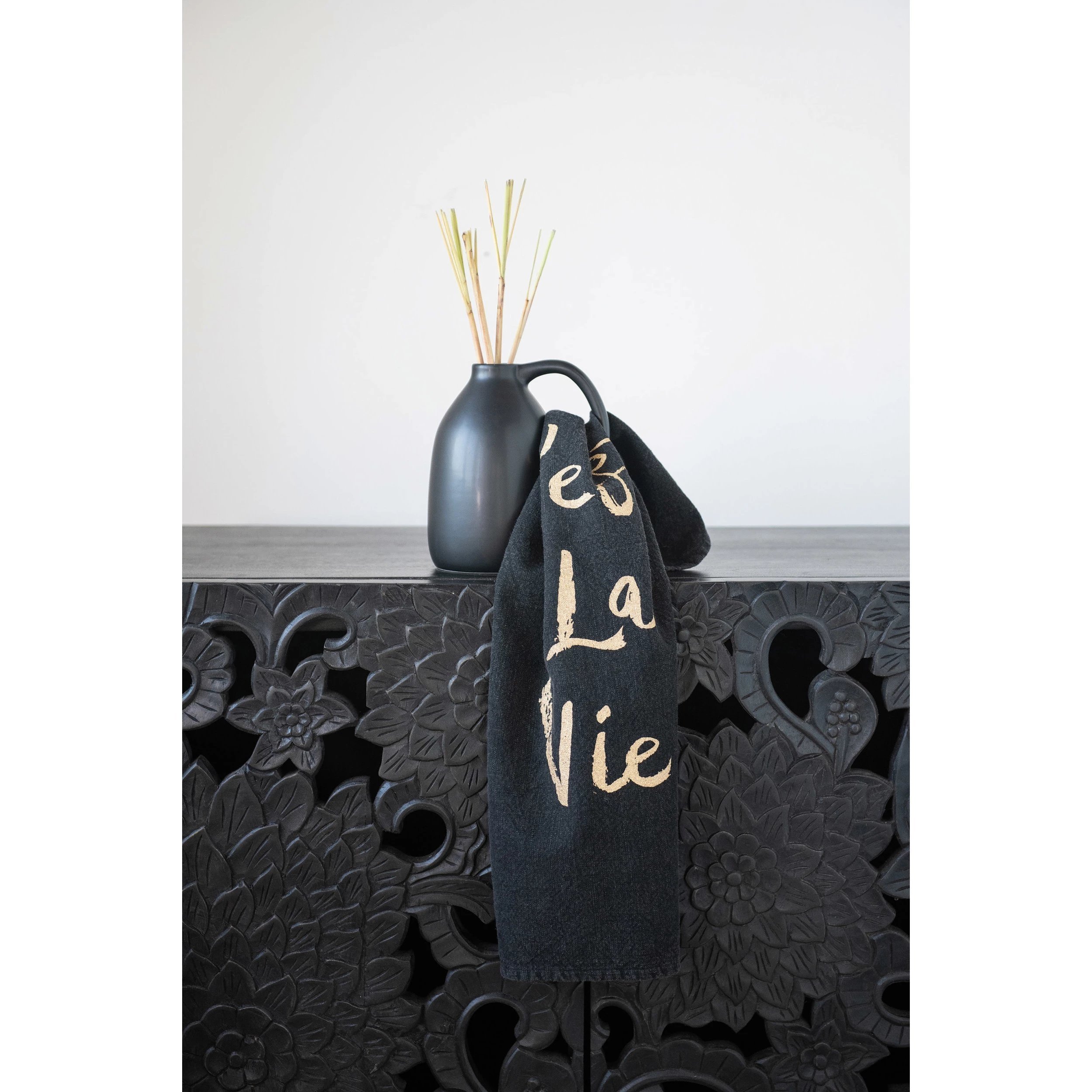 Ceramic Vase with Handle, Matte Black - Image 2