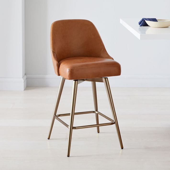 Mid-Century Leather Counter Stool, Saddle, Oil Rubbed Bronze (base not shown) - Image 0