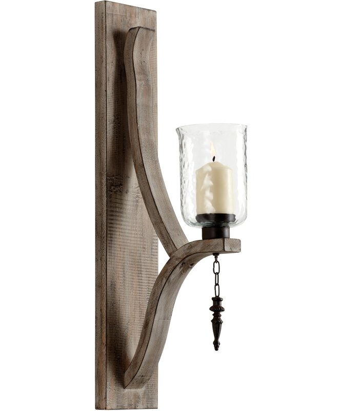 Tall Glass and Wood Wall Sconce - Image 0