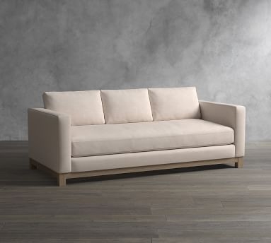 Jake Upholstered Sofa 85" with Wood Legs, Polyester Wrapped Cushions, Performance Heathered Tweed Desert - Image 1