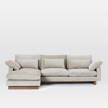 Harmony Sectional Set 01: Left Arm 2.5 Seater Sofa, Right Arm Chaise, Distressed Velvet, Olive, Dark Walnut, Down - Image 2