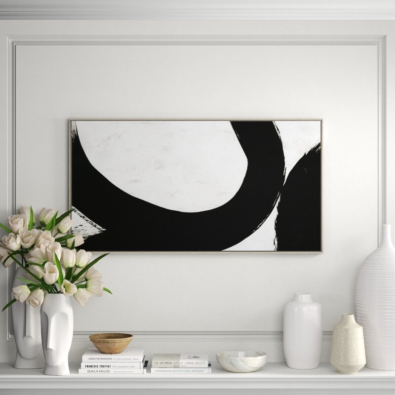 Black and White Circle by Tobi Fairley - Picture Frame Print on Canvas - 25hx47w - Image 1