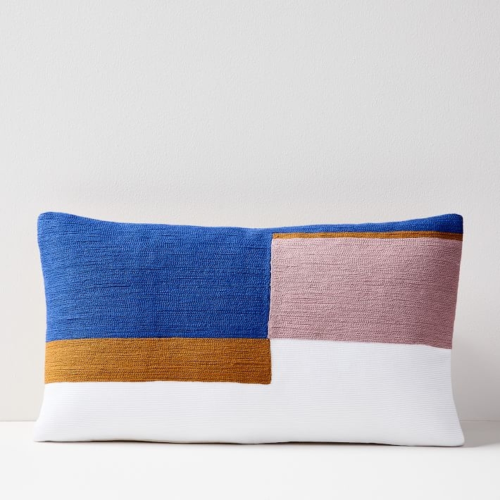 Crewel Stacked Blocks Pillow Covers blue - Image 0