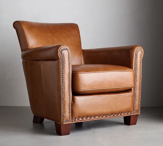 Irving Leather Swivel Armchair, Bronze Nailheads, Polyester Wrapped Cushions, Stetson Chestnut - Image 1