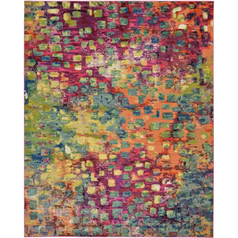 Abstract Area Rug in Orange/Pink/Blue/Yellow - Image 1