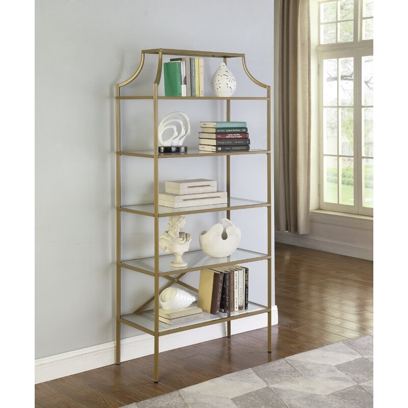 Mercer41 Ayotte 5-Tier Tempered Glass Shelves Etagere Bookcase - Image 3