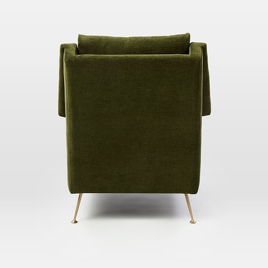 Carlo Mid-Century Chair, Poly, Distressed Velvet, Olive, Brass UPS Set of 2 - Image 3