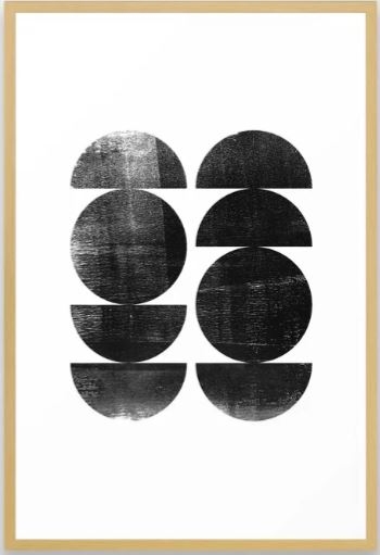 Black and White Mid Century Modern Circles Abstract Framed Art Print - 26 x 38 - Conservation Natural - Image 0