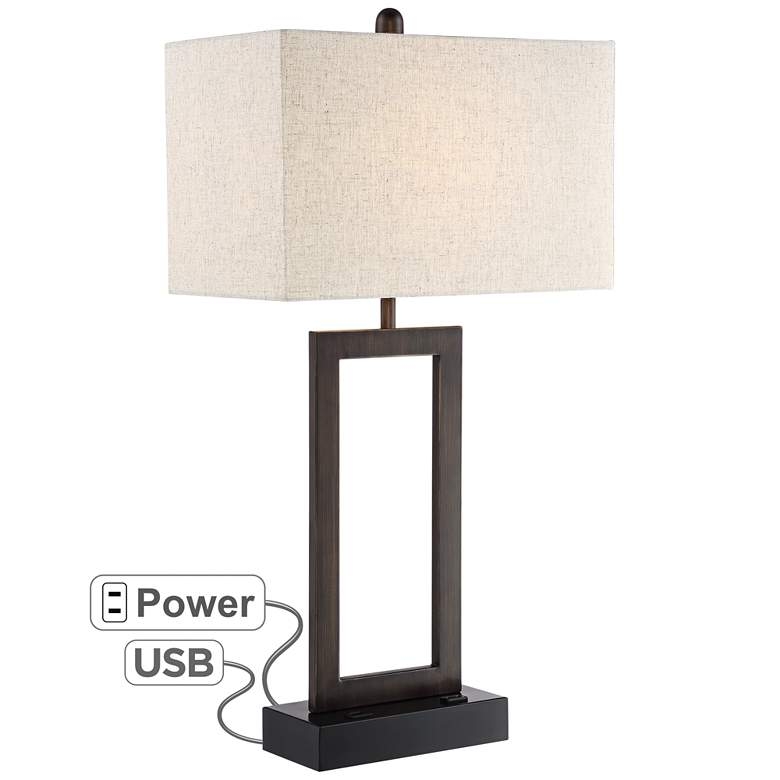 360 Lighting Todd Open Base Bronze Metal USB and Outlet Table Lamp - Image 1