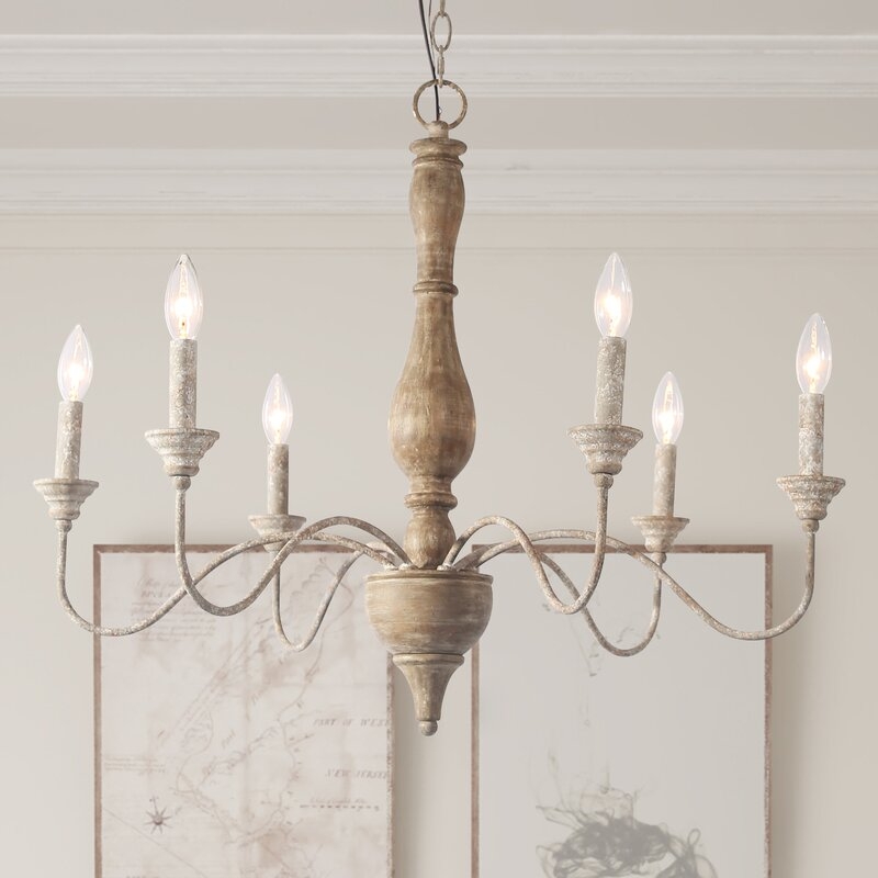 Tacoma 6 - Light Candle Style Classic / Traditional Chandelier with Wood Accents - Image 1