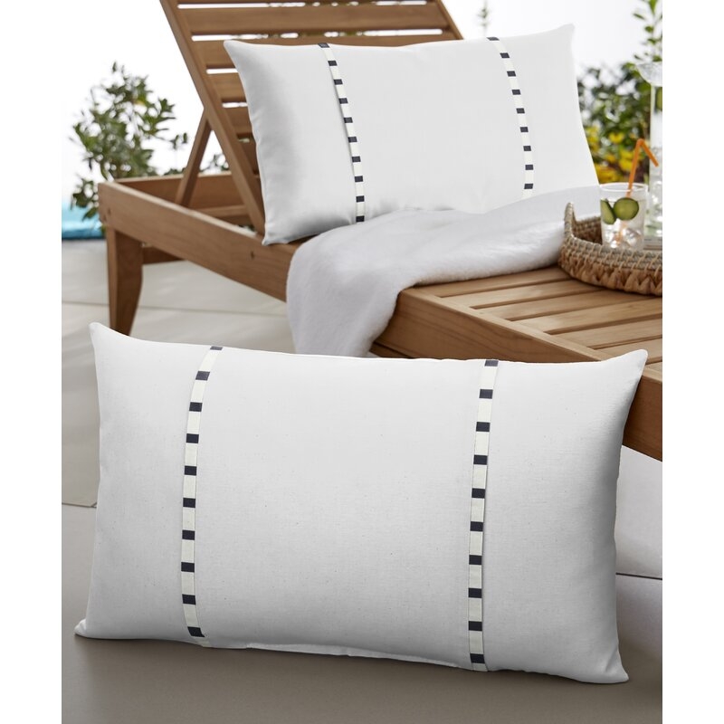 Keegan Indoor/Outdoor Lumbar Pillow Cover & Insert, White, Set of 2 - Image 1