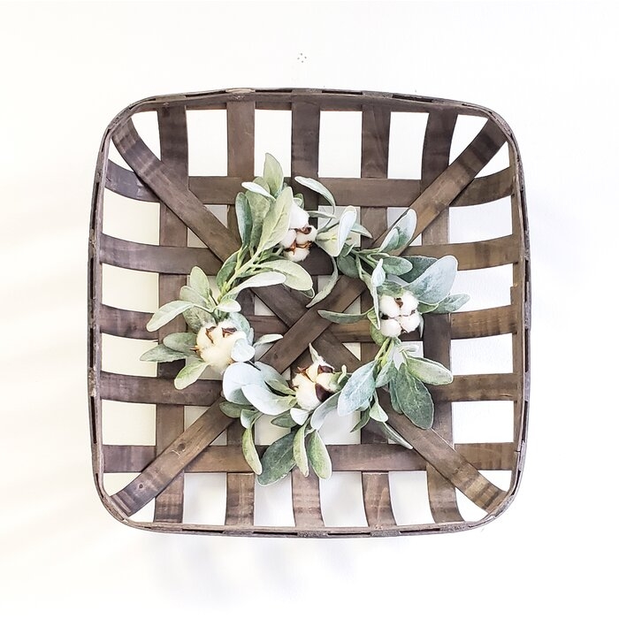 Tobacco Basket with Lambs Ear Wreath Wall Décor - Image 0