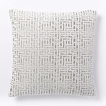 Allover Crosshatch Jacquard Velvet Pillow Cover, 20"x20", Stone White - Image 1