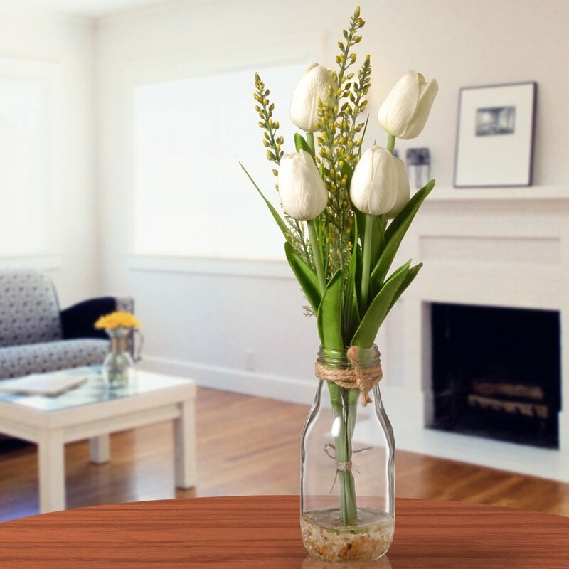 White Tulips Centerpieces in Glass Vase - Image 0