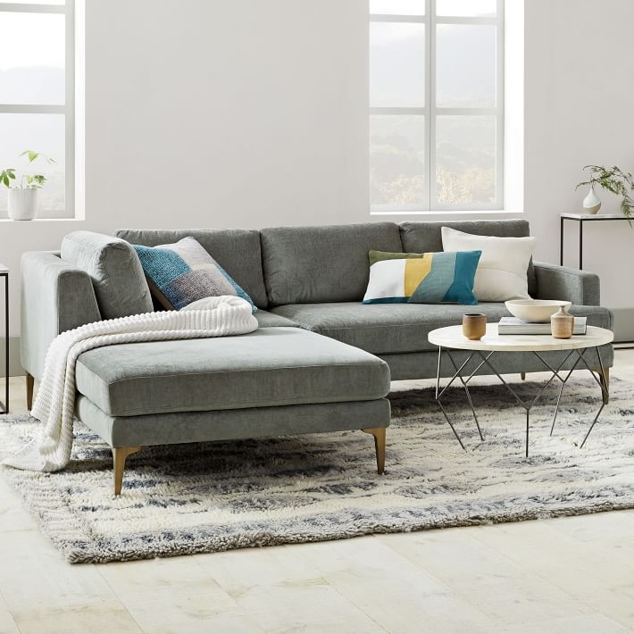 Andes Sectional Set 5: Right Arm 2 Seater Sofa + Ottoman + Corner, Metal, Distressed Velvet, Blackened Brass - Image 2