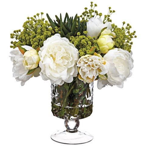 Peony, Succulent and Baby's Breath 12"H Faux Flowers in Vase - Image 0