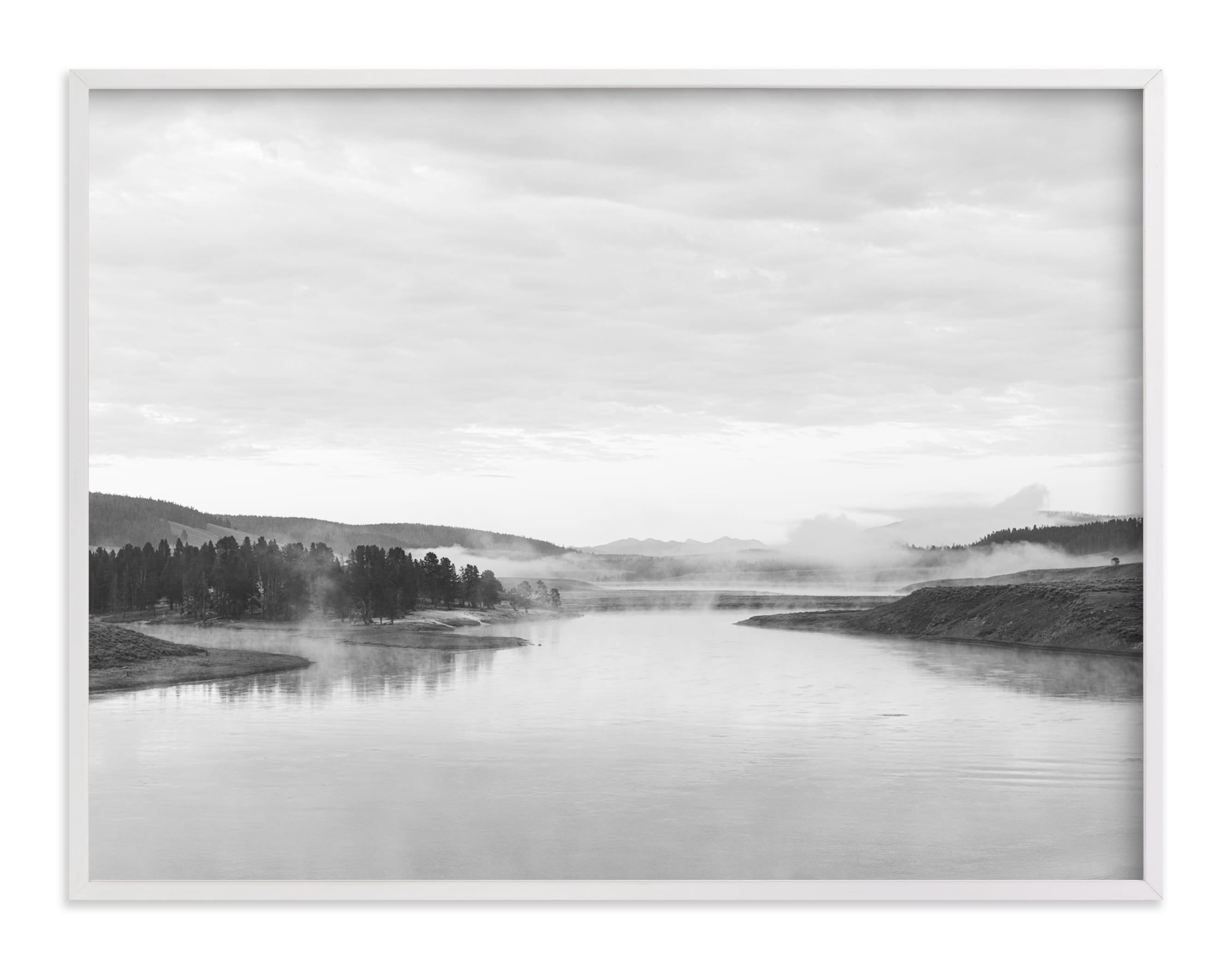 Misty lake - 40" x 30" - white wood frame - Image 0