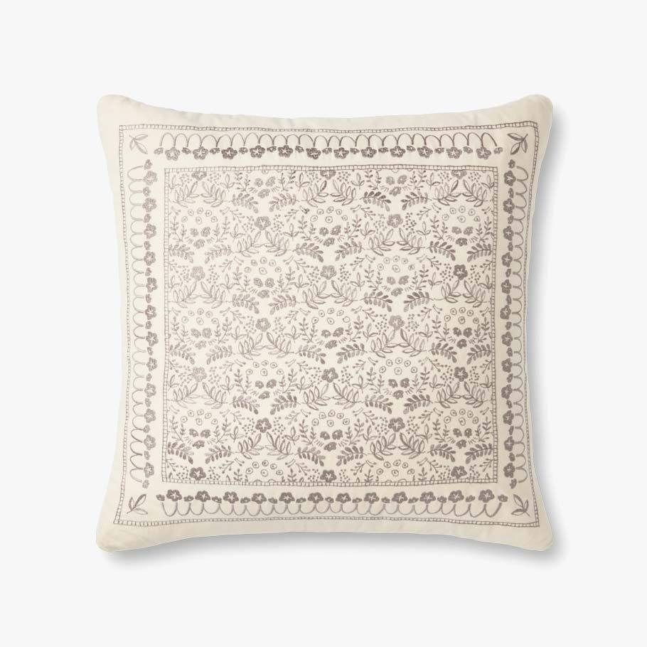 Rifle Paper Co. × Loloi Throw Pillow with Poly FIll, Ivory & Gray, 22" x 22" - Image 0