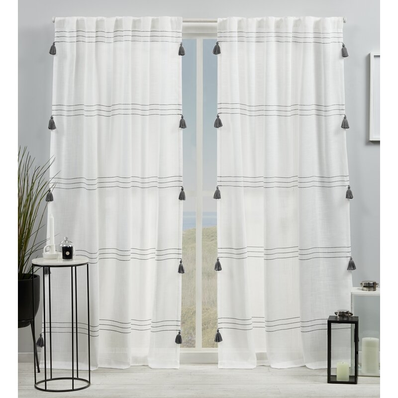 Kumsal Striped Semi Sheer Rod Pocket Curtain Panels (Set of 2) - Image 0