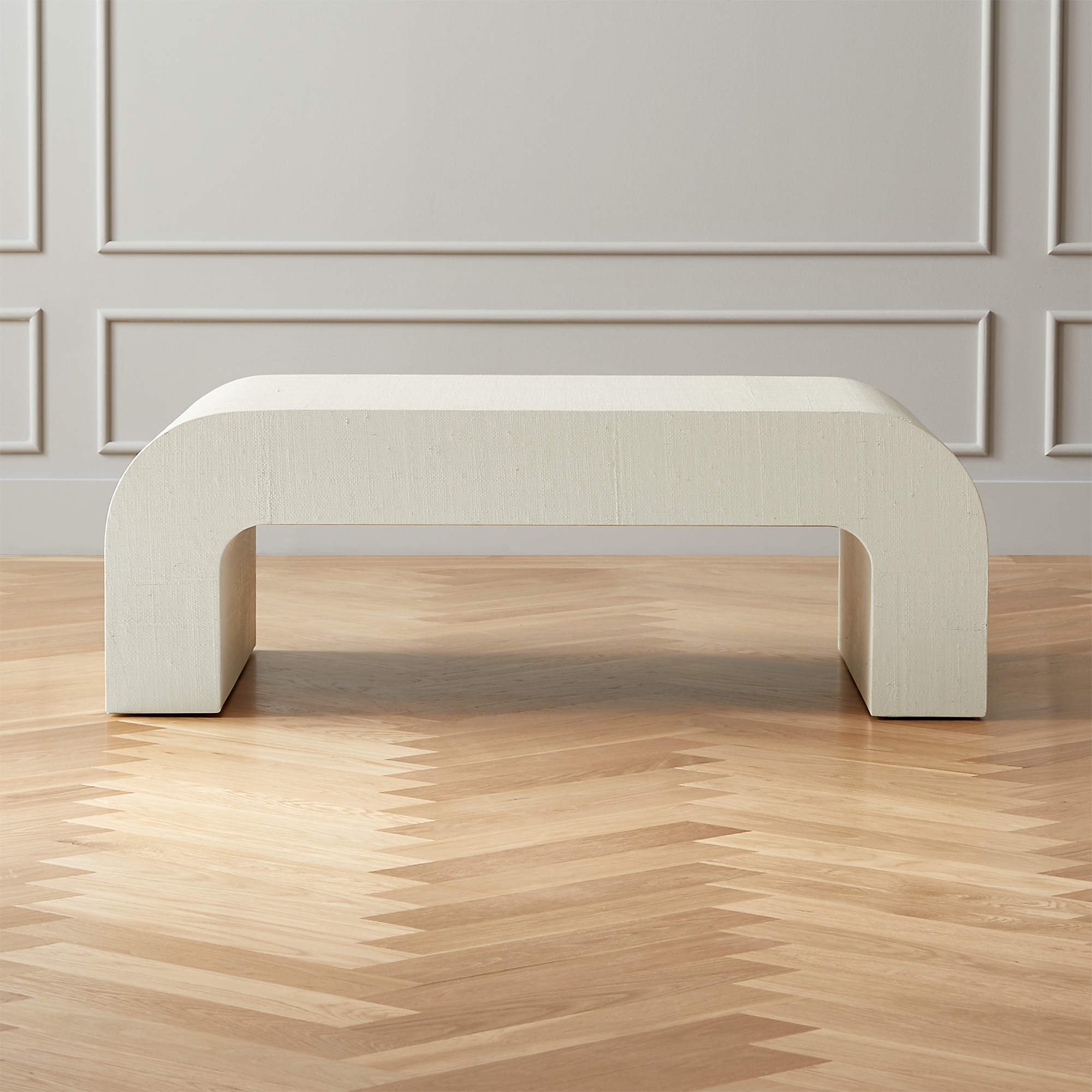 Horseshoe Lacquered Linen Coffee Table, Ivory, 60" - Image 1
