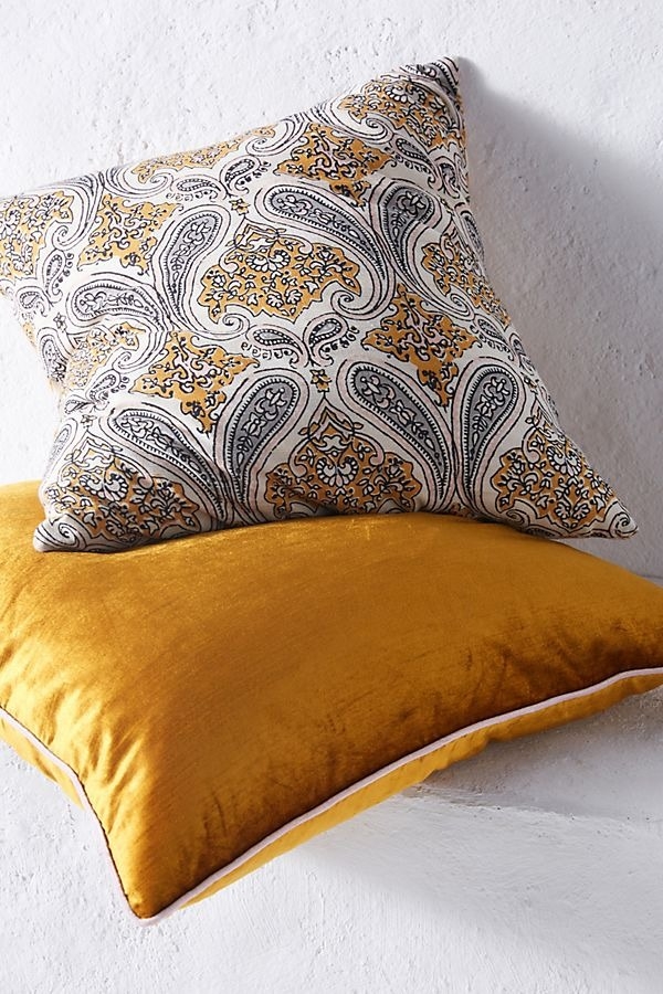 Adelina Slub Velvet Pillow with Insert - 22" x 22" - Ochre - Image 3