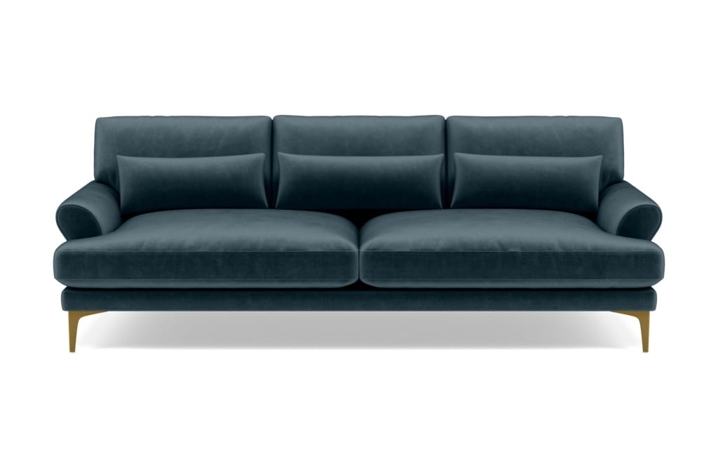 Maxwell Custom Sofa - Sapphire Mod Velvet - Brass Sloan L Leg - 90" Sofa - Standard Down Blend Cushions - Image 0