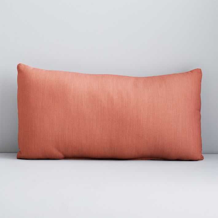 Sunbrella Solid Indoor/Outdoor Cast Lumbar Pillow, Coral, 12"x21" - Image 0