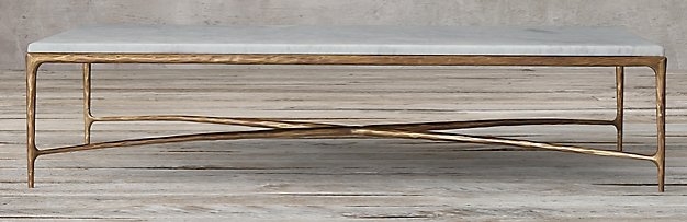 THADDEUS FORGED BRASS & MARBLE RECTANGULAR COFFEE TABLE - Image 0