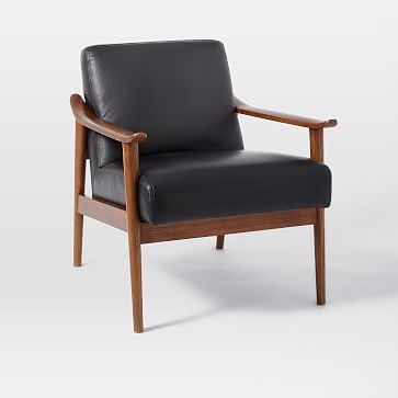 Midcentury Show Wood Leather Chair, Nero/Pecan, UPS - Image 0